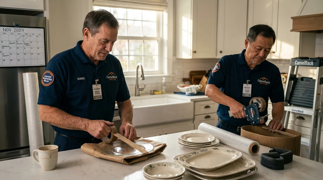 Professional crew packing kitchen dishware in Colonial Heights, VA
